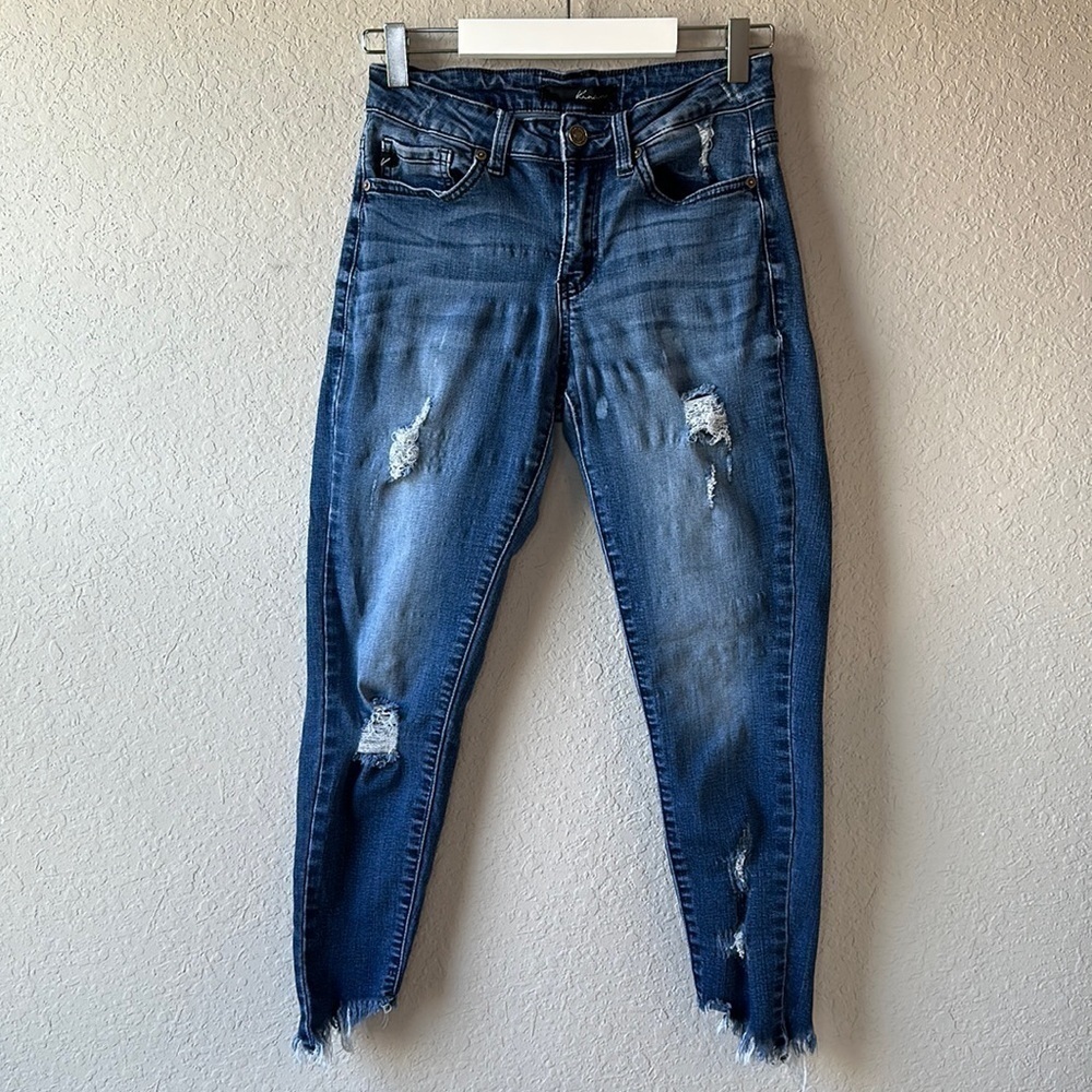 KanCan Angled Raw Hem Destructed Ankle Jeans Size 25
